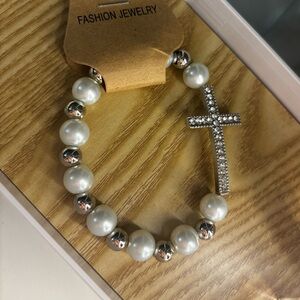 Silver and Pearl Colored Beaded Bracelet, NWT